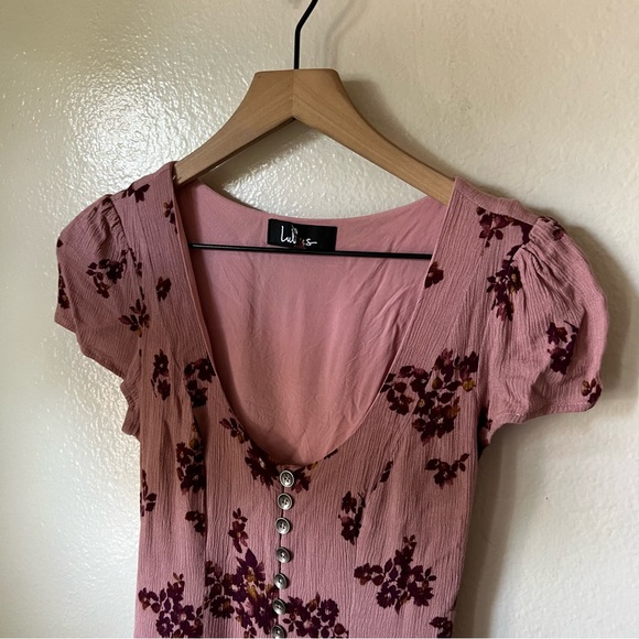 Lulus | Amaryllis Mauve Pink Floral Print Button Front Mini Dress - Picture 3 of 8